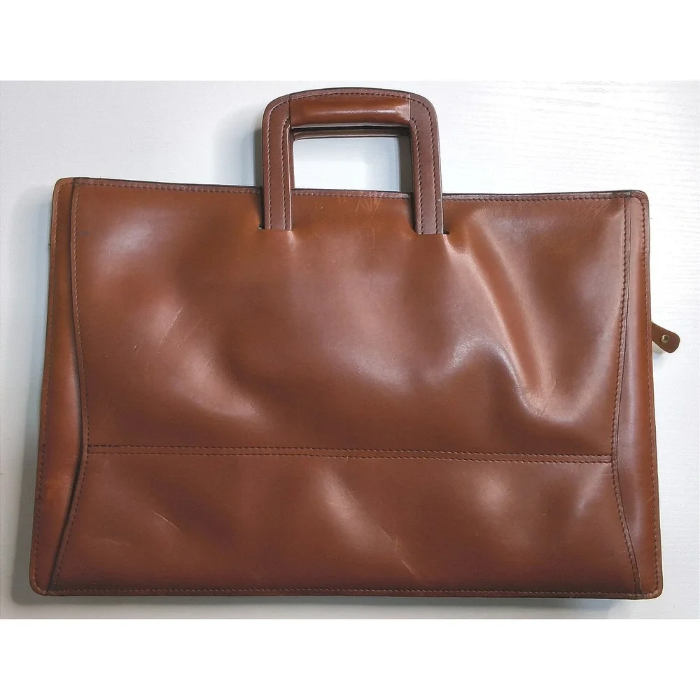Vintage Schlesinger Brothers Briefcase Mens Brown California Saddle Leather Bag